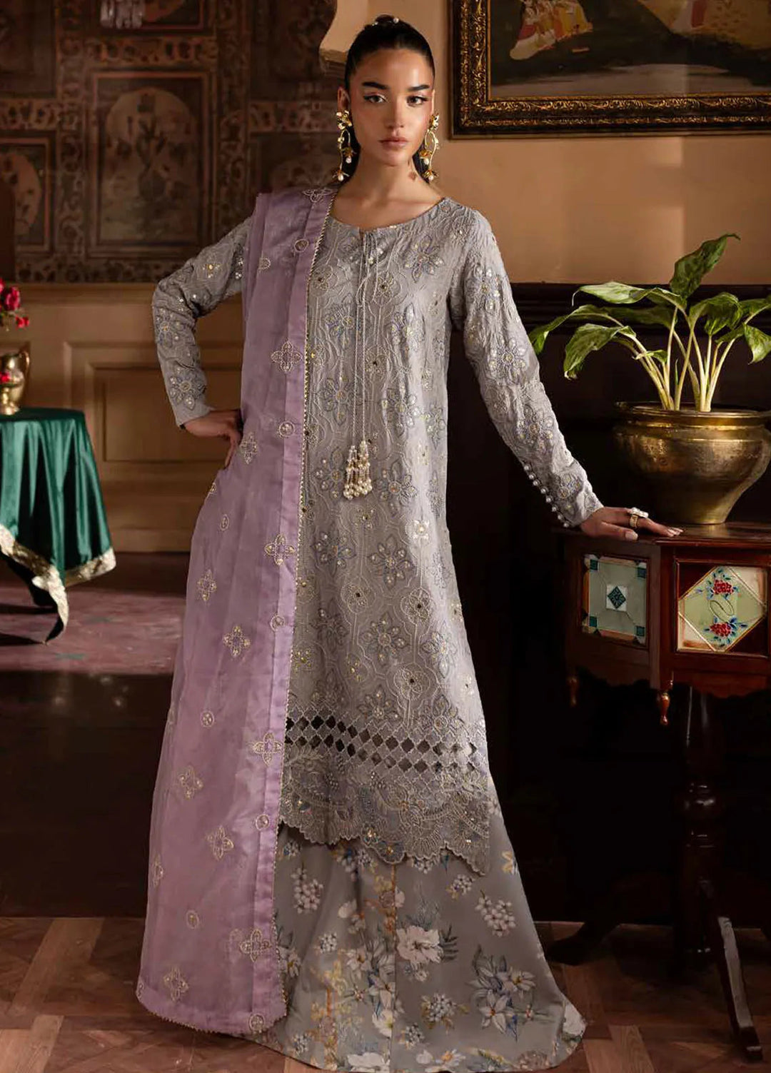 Nureh Embroidered Silk Suits Unstitched 3 Piece NU25NM NE-142 - Formals Collection
