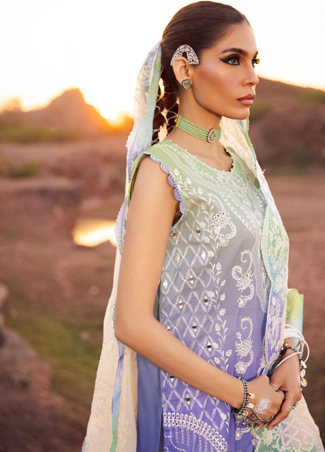 Nureh Embroidered Lawn Suits Unstitched 3 Piece NU23EL NSL-10 - Luxury Festive Collection