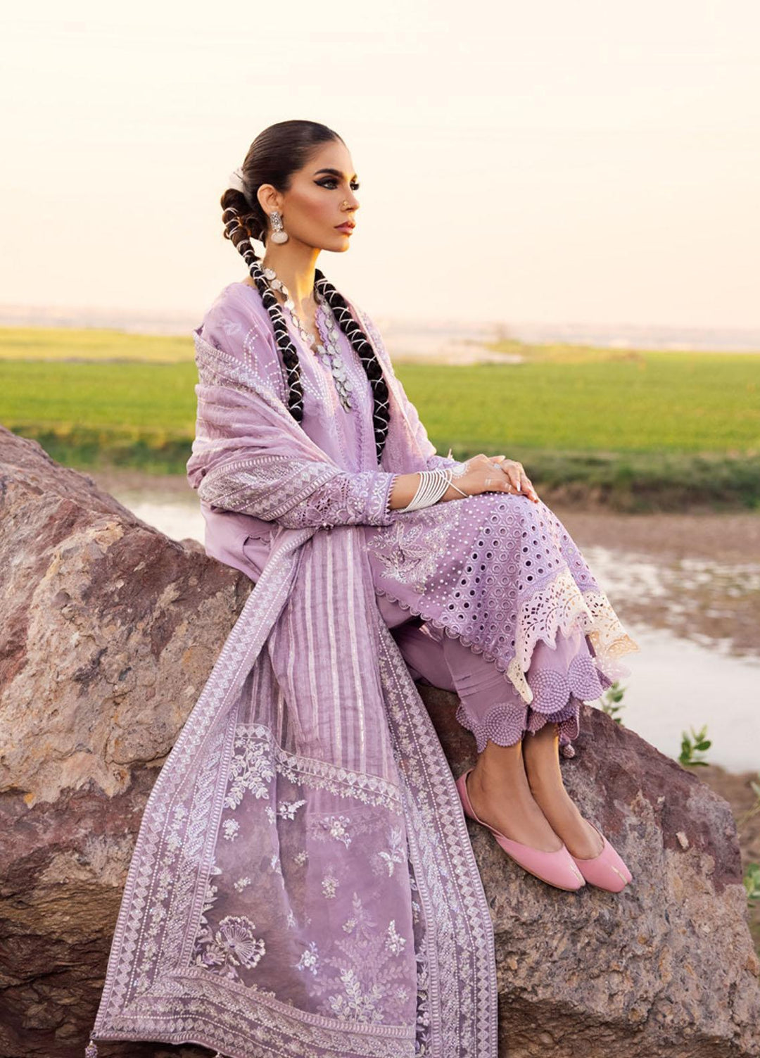 Nureh Embroidered Lawn Suits Unstitched 3 Piece NU23EL NSL-11 - Luxury Festive Collection