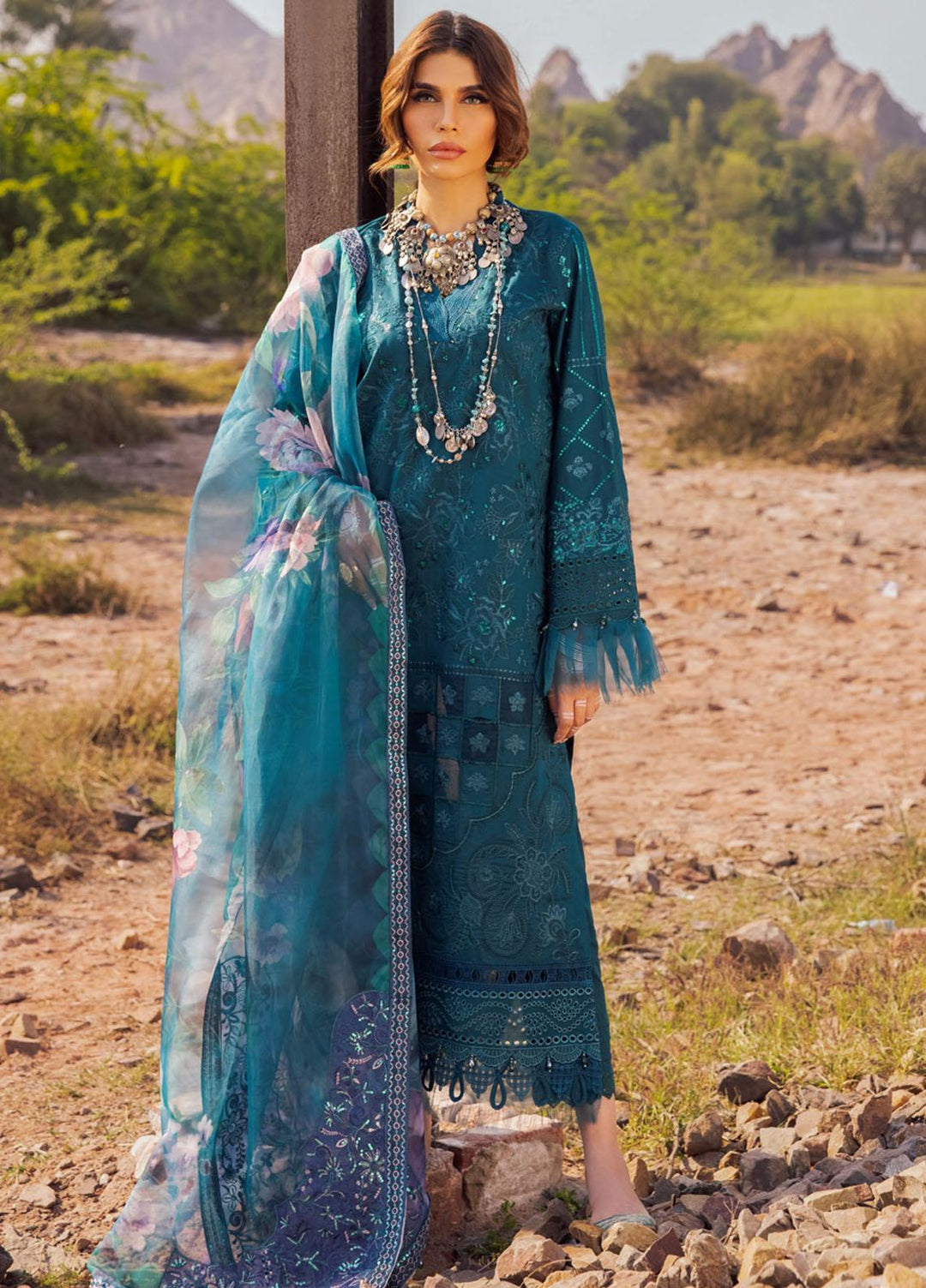 Nureh Embroidered Lawn Suits Unstitched 3 Piece NU23EL NSL-13 - Luxury Festive Collection