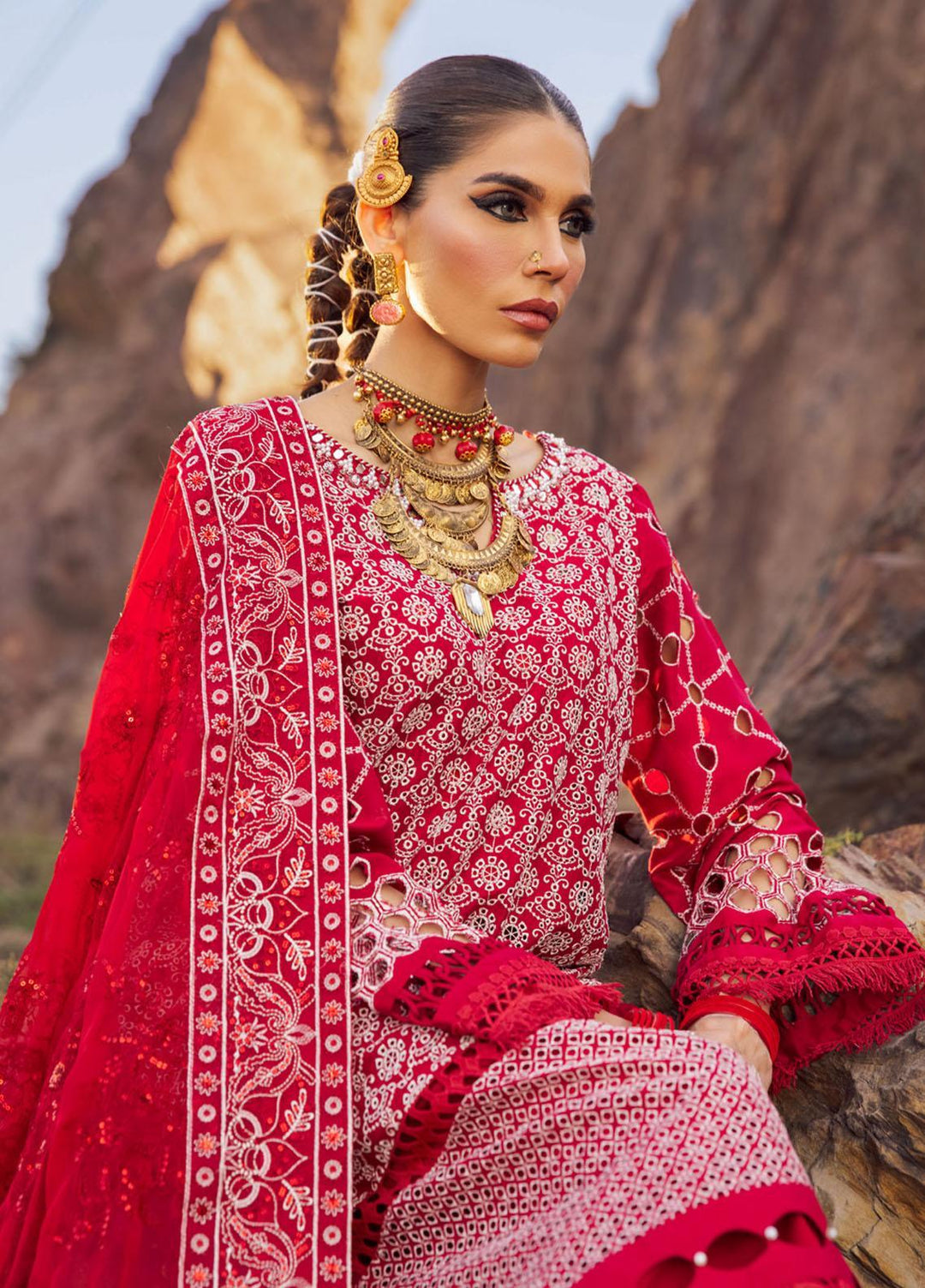 Nureh Embroidered Lawn Suits Unstitched 3 Piece NU23EL NSL-14 - Luxury Festive Collection