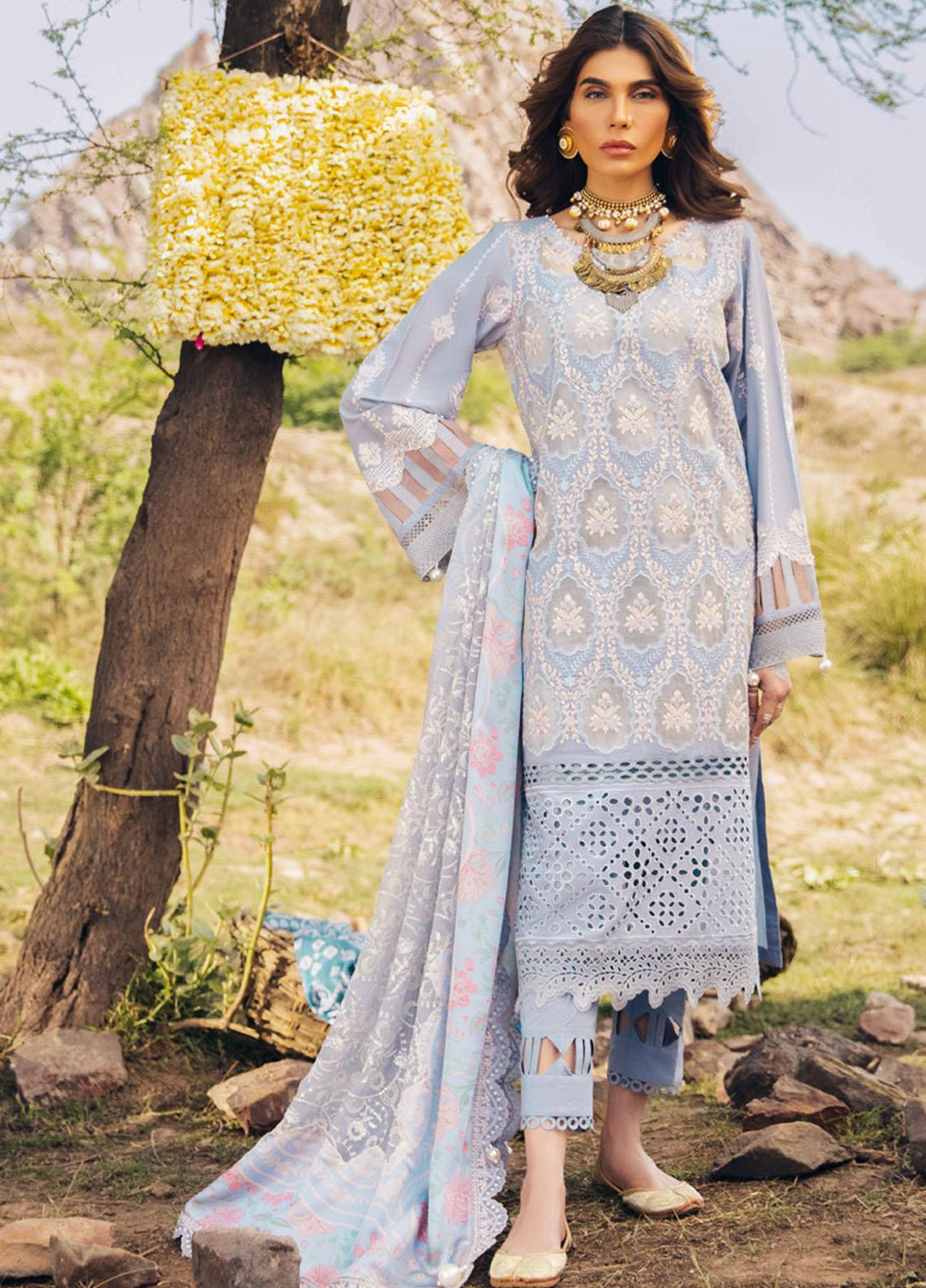Nureh Embroidered Lawn Suits Unstitched 3 Piece NU23EL NSL-15 - Luxury Festive Collection