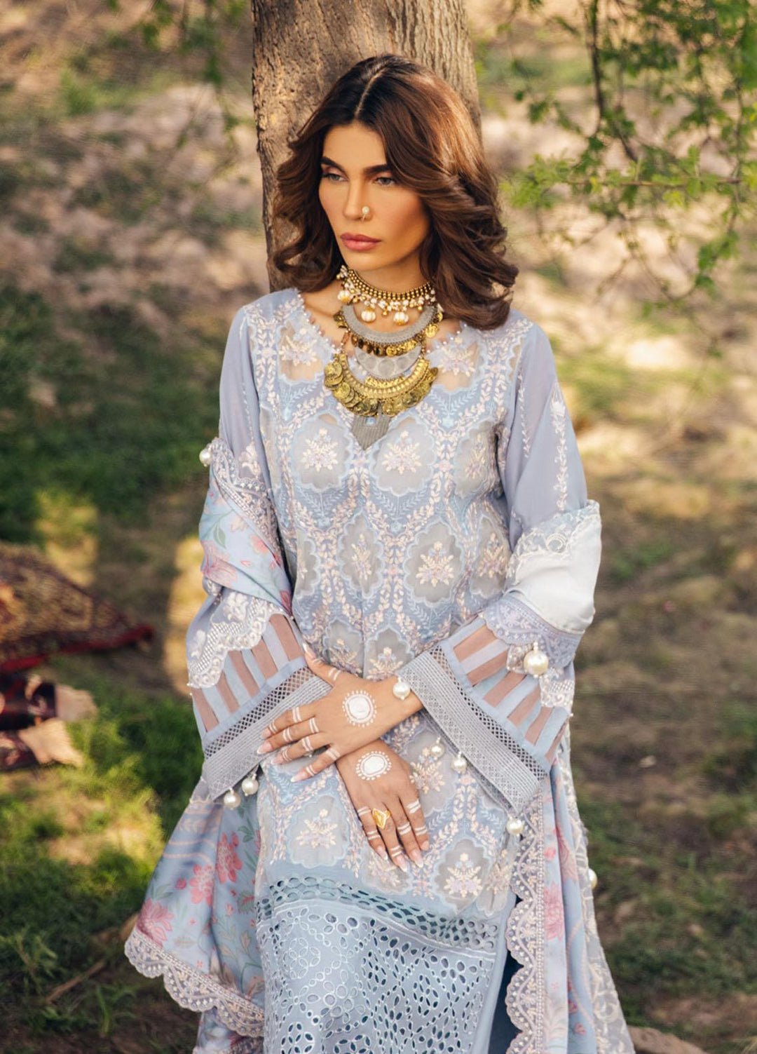 Nureh Embroidered Lawn Suits Unstitched 3 Piece NU23EL NSL-15 - Luxury Festive Collection