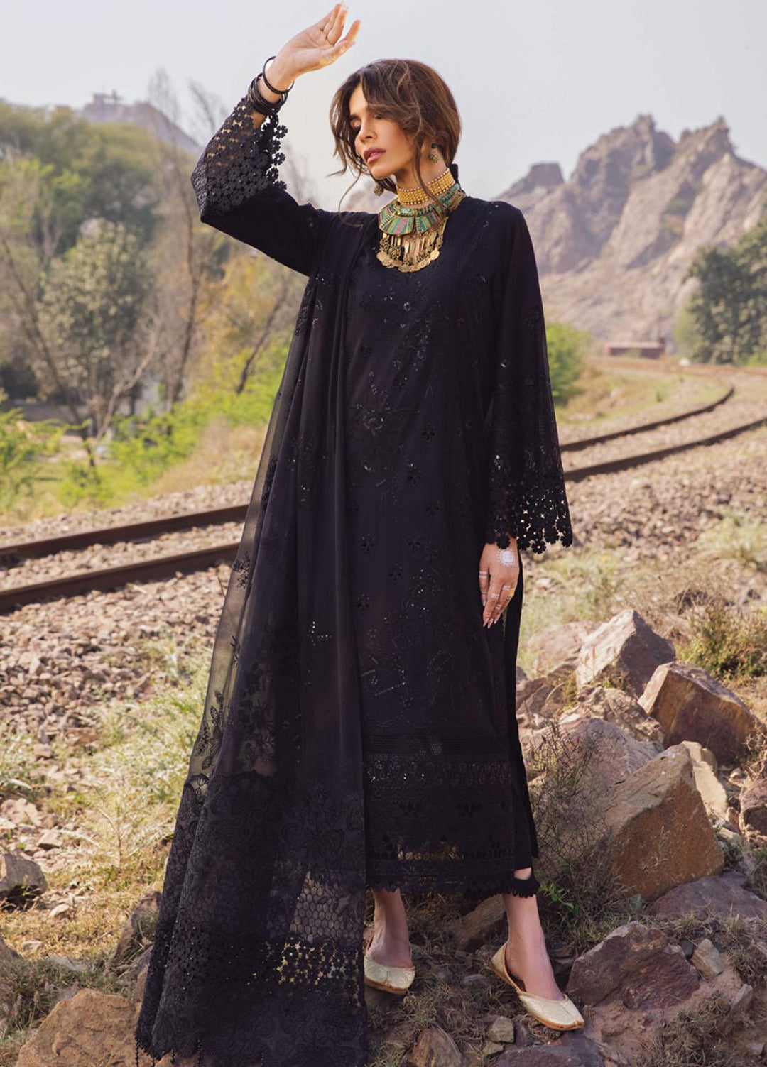 Nureh Embroidered Lawn Suits Unstitched 3 Piece NU23EL NSL-16 - Luxury Festive Collection