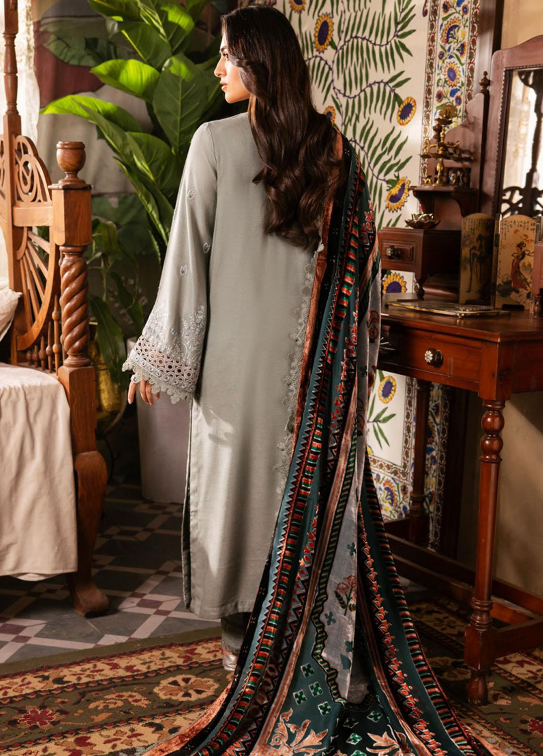 Nureh Embroidered Leather Peach Suits Unstitched 3 Piece NU23ELW NE-62 - Winter Collection