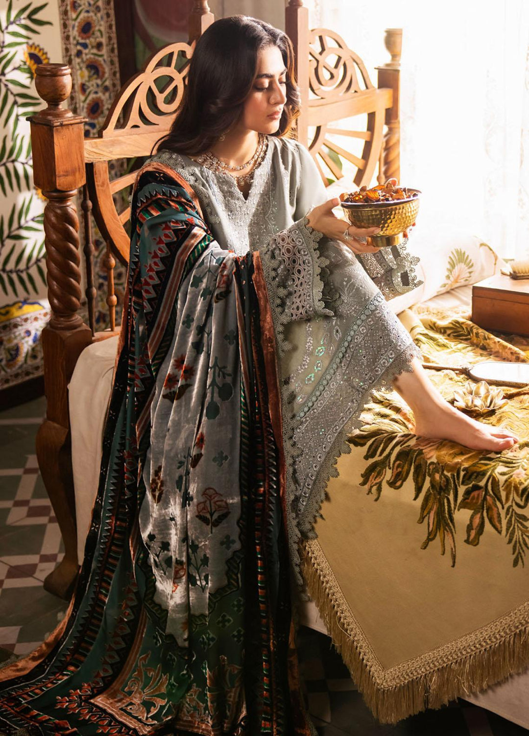 Nureh Embroidered Leather Peach Suits Unstitched 3 Piece NU23ELW NE-62 - Winter Collection