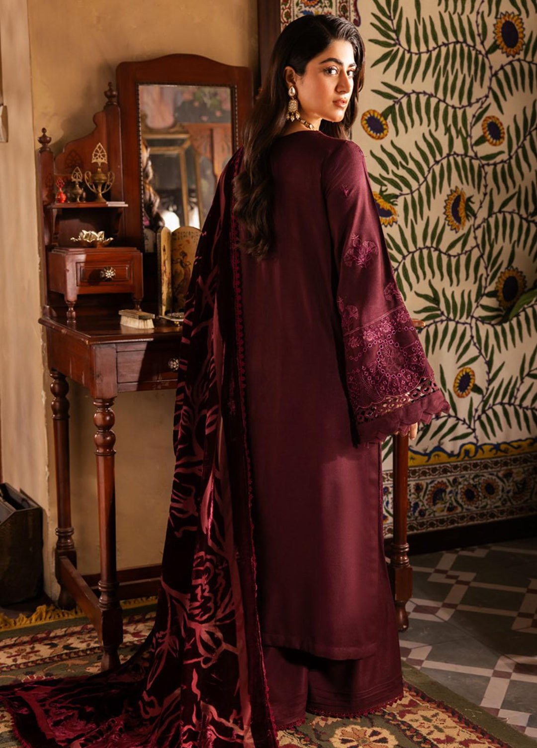 Nureh Embroidered Leather Peach Suits Unstitched 3 Piece NU23ELW NE-63 - Winter Collection