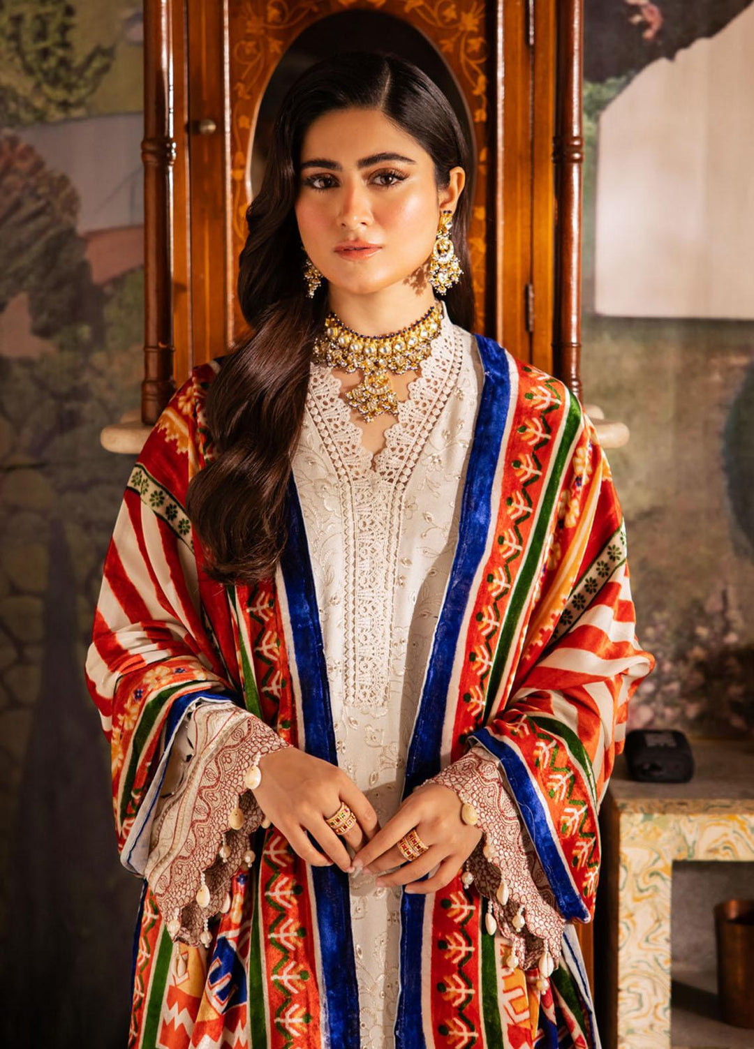 Nureh Embroidered Leather Peach Suits Unstitched 3 Piece NU23ELW NE-64 - Winter Collection