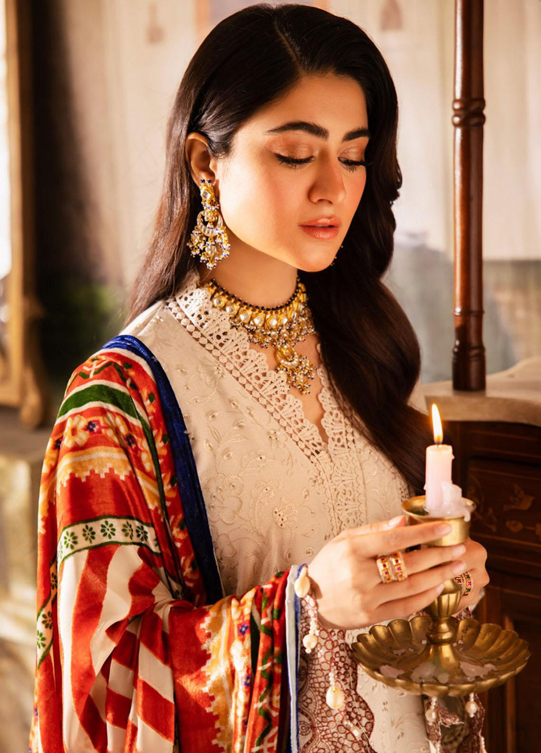 Nureh Embroidered Leather Peach Suits Unstitched 3 Piece NU23ELW NE-64 - Winter Collection