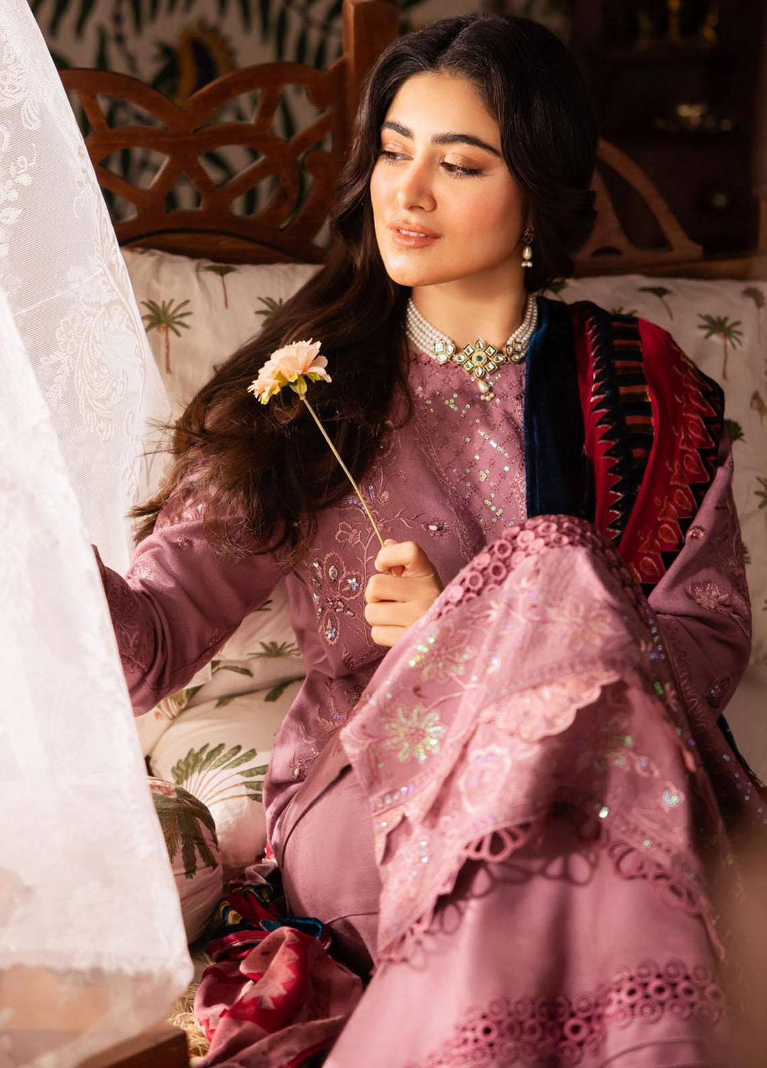 Nureh Embroidered Leather Peach Suits Unstitched 3 Piece NU23ELW NE-66 - Winter Collection