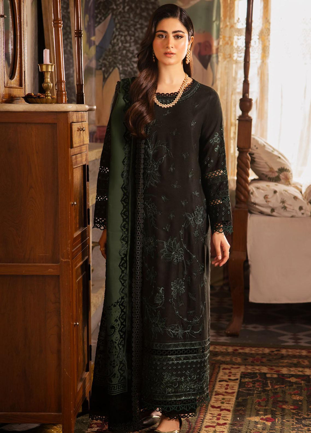 Nureh Embroidered Leather Peach Suits Unstitched 3 Piece NU23ELW NE-67 - Winter Collection