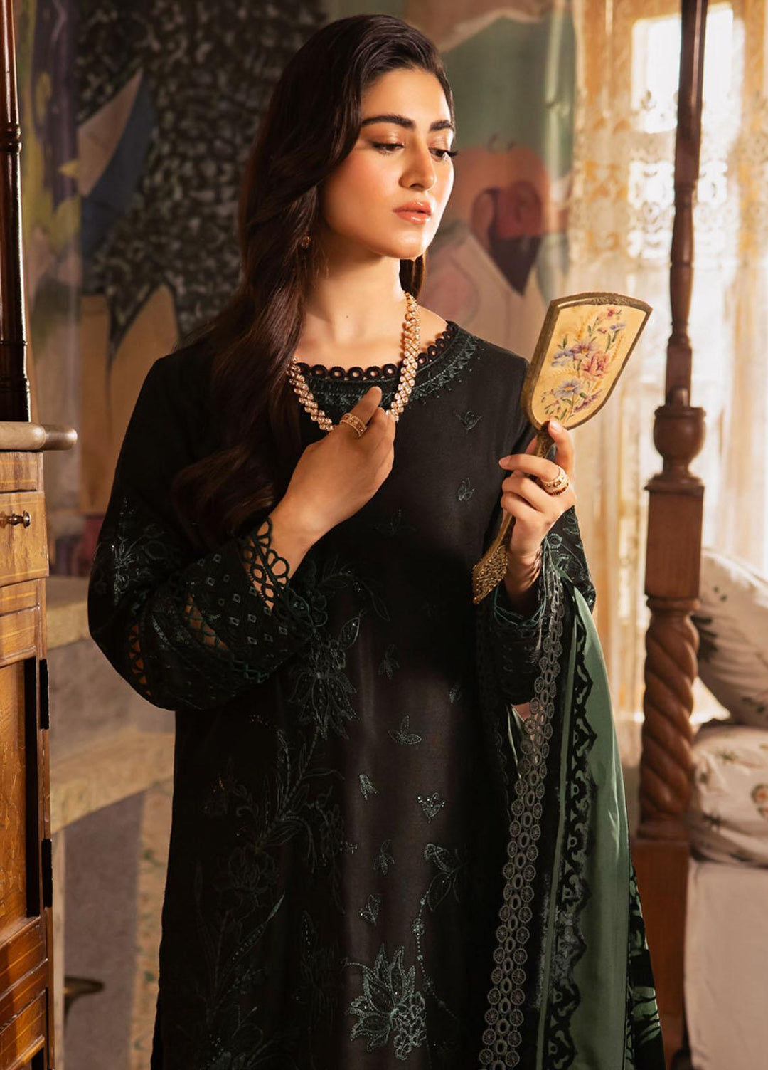 Nureh Embroidered Leather Peach Suits Unstitched 3 Piece NU23ELW NE-67 - Winter Collection