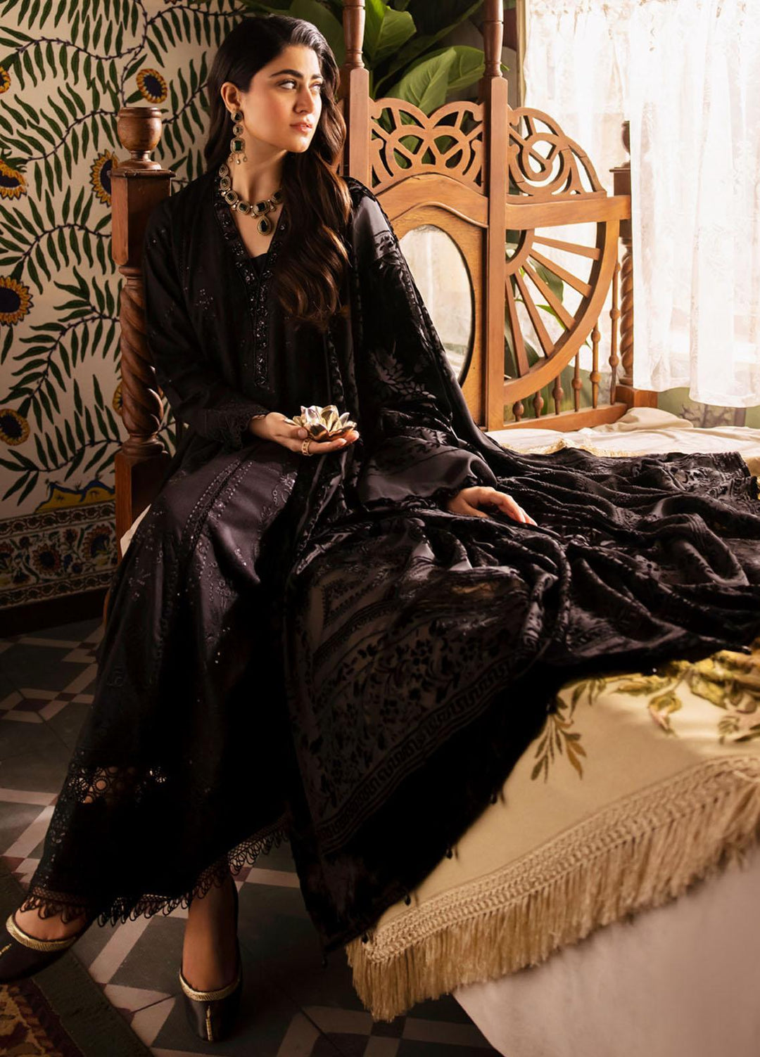 Nureh Embroidered Leather Peach Suits Unstitched 3 Piece NU23ELW NE-68 - Winter Collection