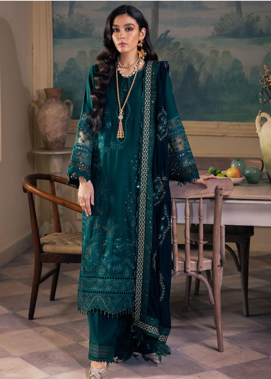 Nureh Embroidered Leather Peach Suits Unstitched 3 Piece NU23LV NE-67 - Winter Collection