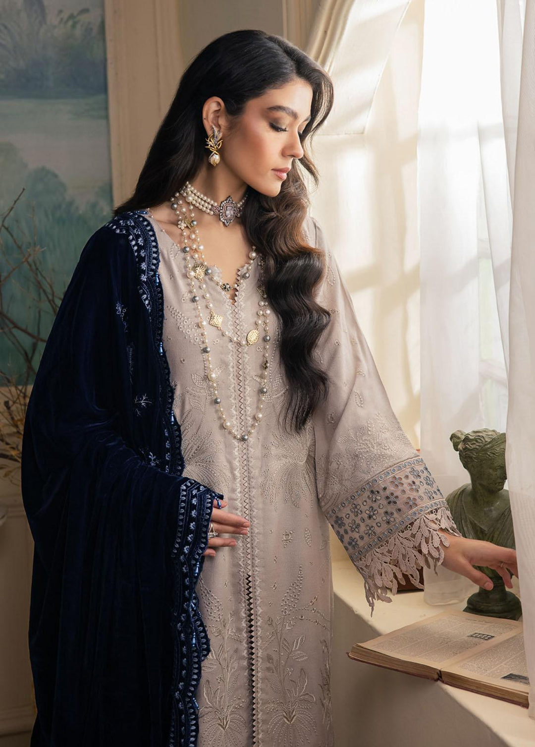 Nureh Embroidered Leather Peach Suits Unstitched 3 Piece NU23LV NE-68 - Winter Collection