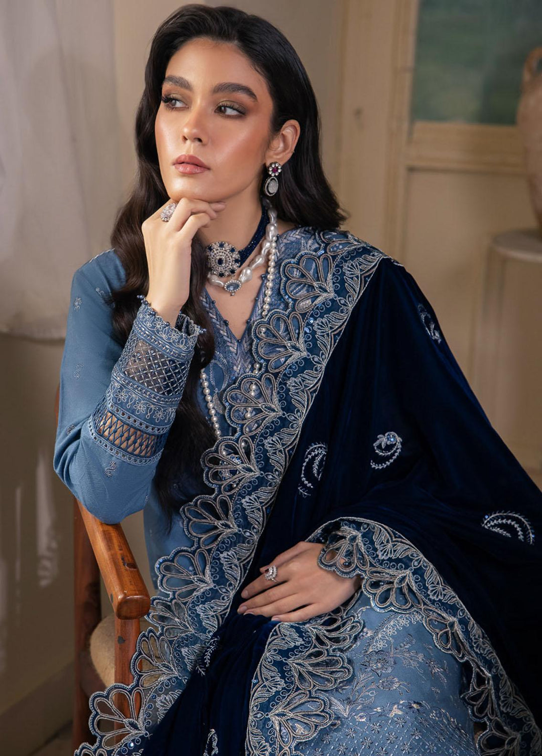 Nureh Embroidered Leather Peach Suits Unstitched 3 Piece NU23LV NE-69 - Winter Collection