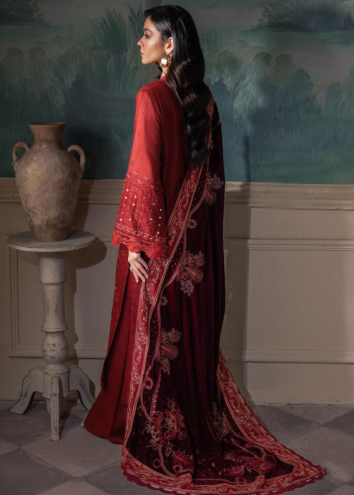 Nureh Embroidered Leather Peach Suits Unstitched 3 Piece NU23LV NE-70 - Winter Collection