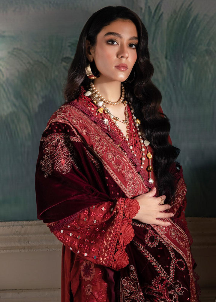 Nureh Embroidered Leather Peach Suits Unstitched 3 Piece NU23LV NE-70 - Winter Collection