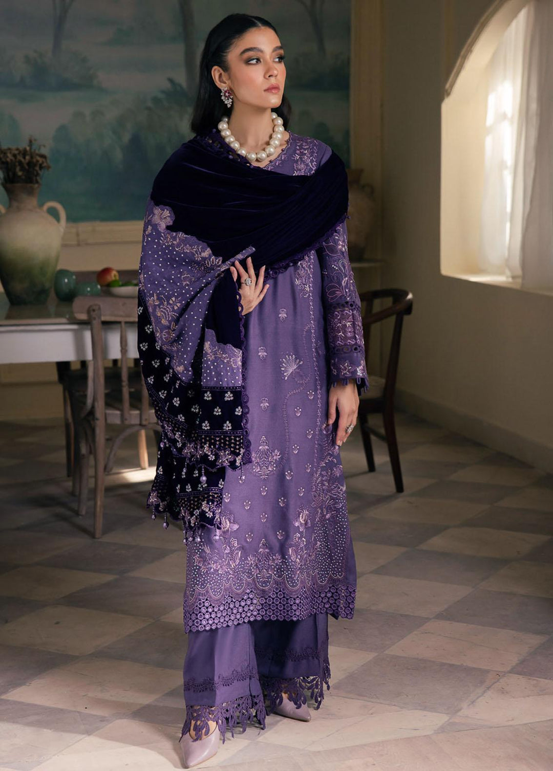 Nureh Embroidered Leather Peach Suits Unstitched 3 Piece NU23LV NE-71 - Winter Collection