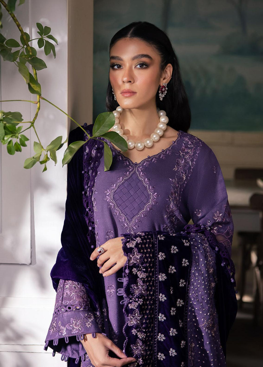 Nureh Embroidered Leather Peach Suits Unstitched 3 Piece NU23LV NE-71 - Winter Collection