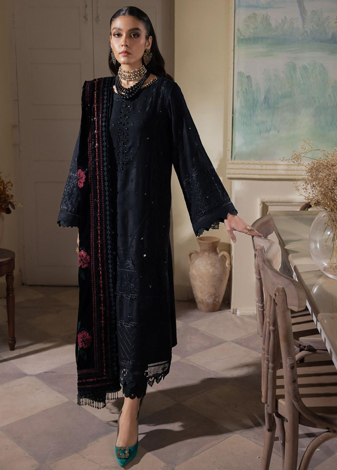 Nureh Embroidered Leather Peach Suits Unstitched 3 Piece NU23LV NE-72 - Winter Collection