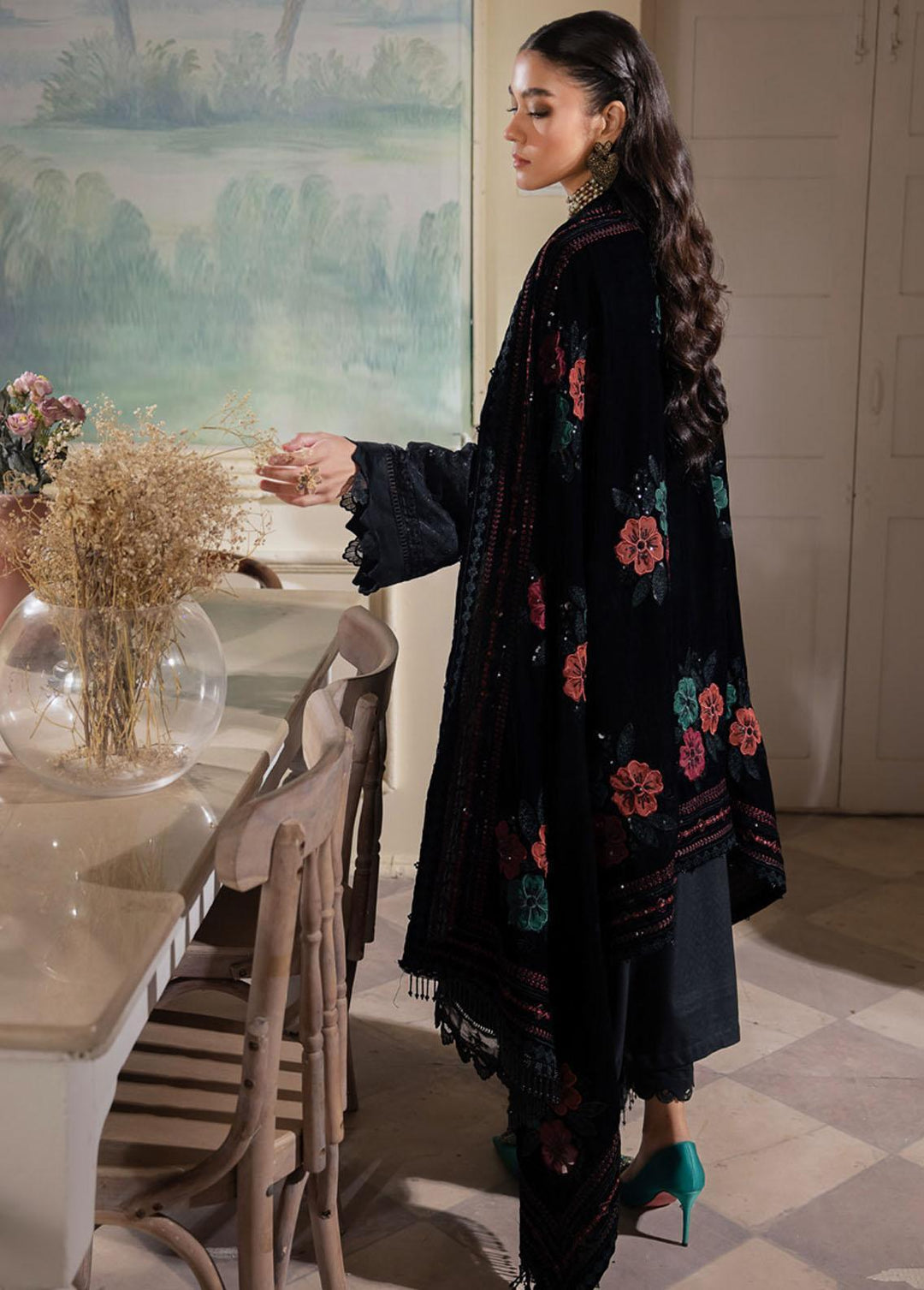 Nureh Embroidered Leather Peach Suits Unstitched 3 Piece NU23LV NE-72 - Winter Collection