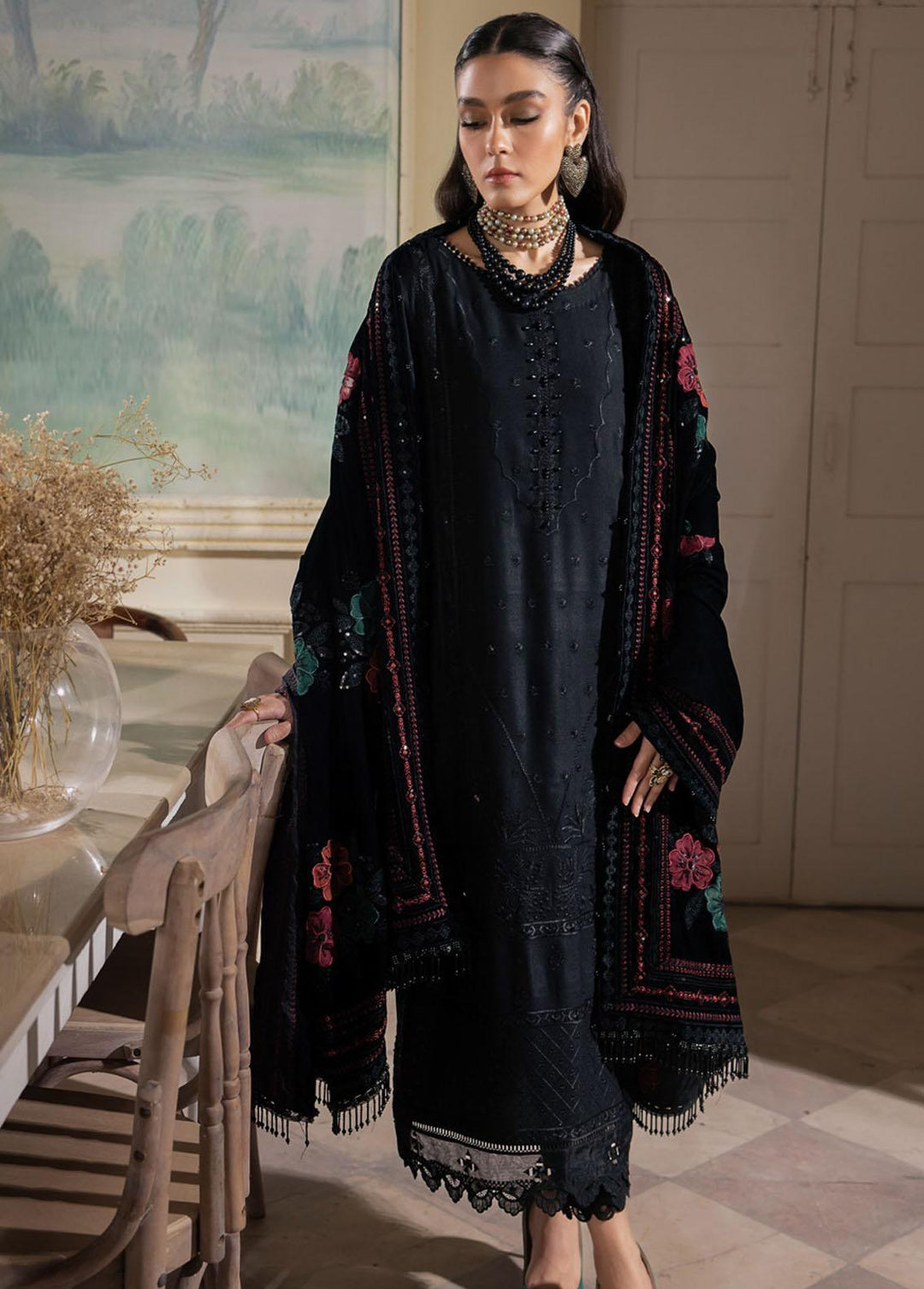 Nureh Embroidered Leather Peach Suits Unstitched 3 Piece NU23LV NE-72 - Winter Collection