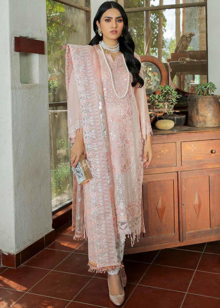 Nureh Embroidered Lawn Suits Unstitched 3 Piece NU22SL NE-34 Peach Carnation - Luxury Collection