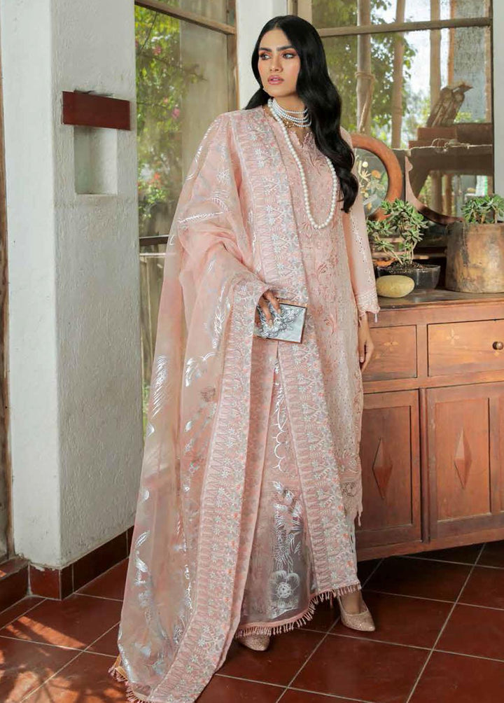 Nureh Embroidered Lawn Suits Unstitched 3 Piece NU22SL NE-34 Peach Carnation - Luxury Collection