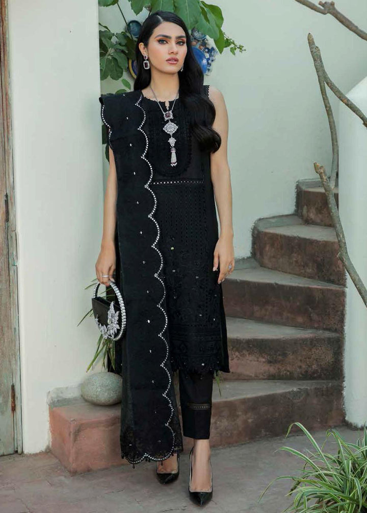 Nureh Embroidered Lawn Suits Unstitched 3 Piece NU22SL NE-38 Dark Noir - Luxury Collection