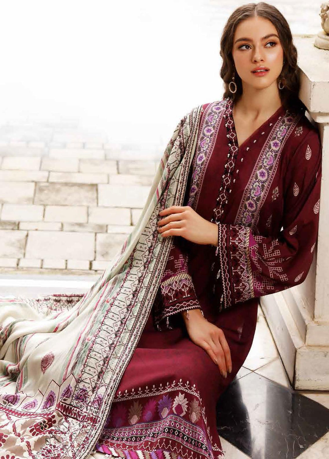 Gardenia By Nureh Embroidered Linen Suits Unstitched 3 Piece NU22GE NWG-84 - Winter Collection