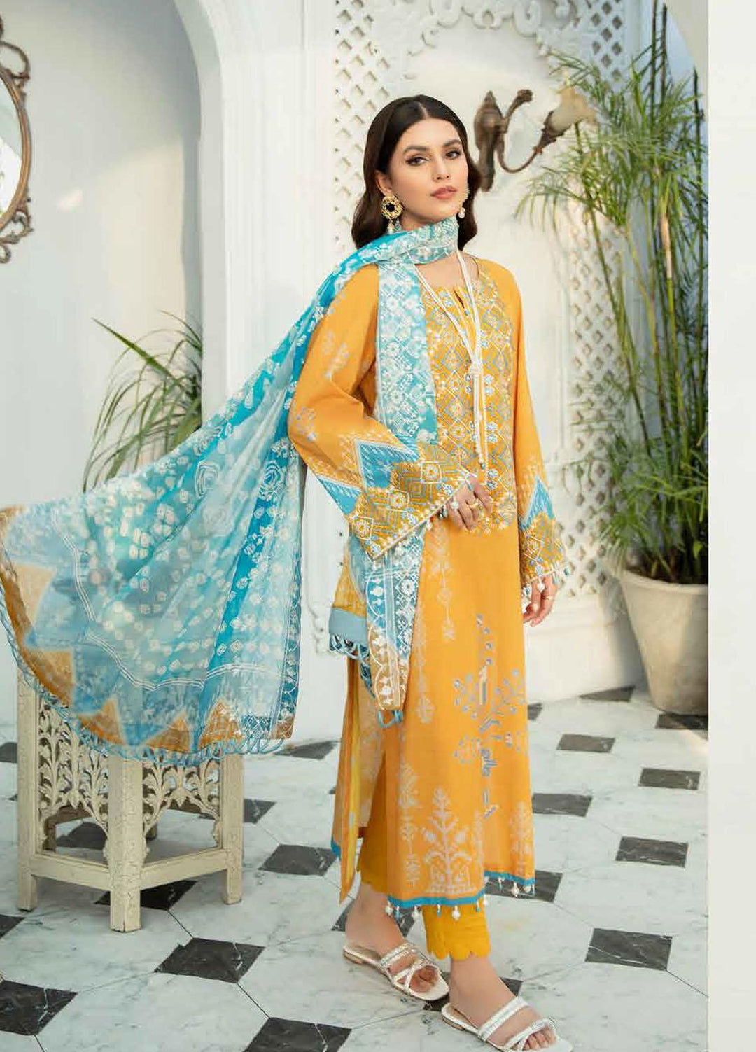Nureh Embroidered Lawn Suits Unstitched 3 Piece NU22GN D-35 - Summer Collection
