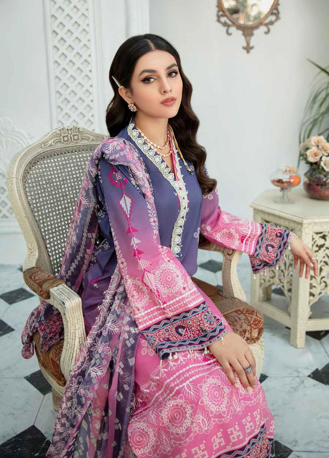 Nureh Embroidered Lawn Suits Unstitched 3 Piece NU22GN D-36 - Summer Collection
