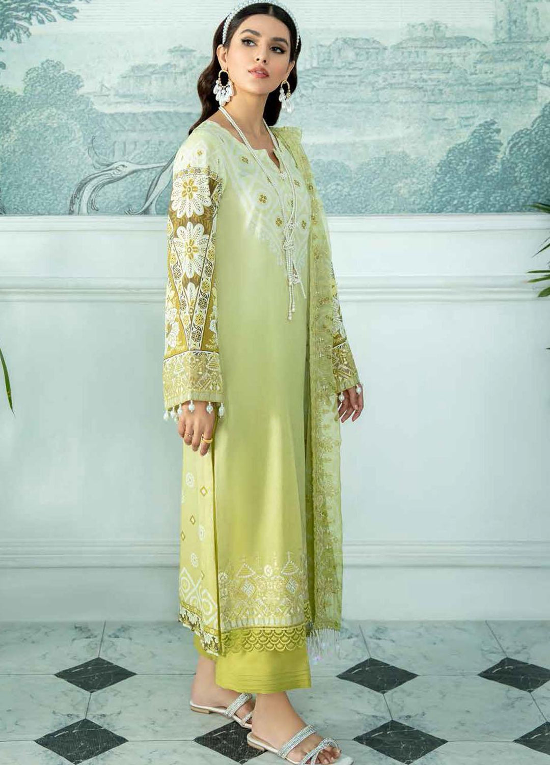 Nureh Embroidered Lawn Suits Unstitched 3 Piece NU22GN D-41 - Summer Collection