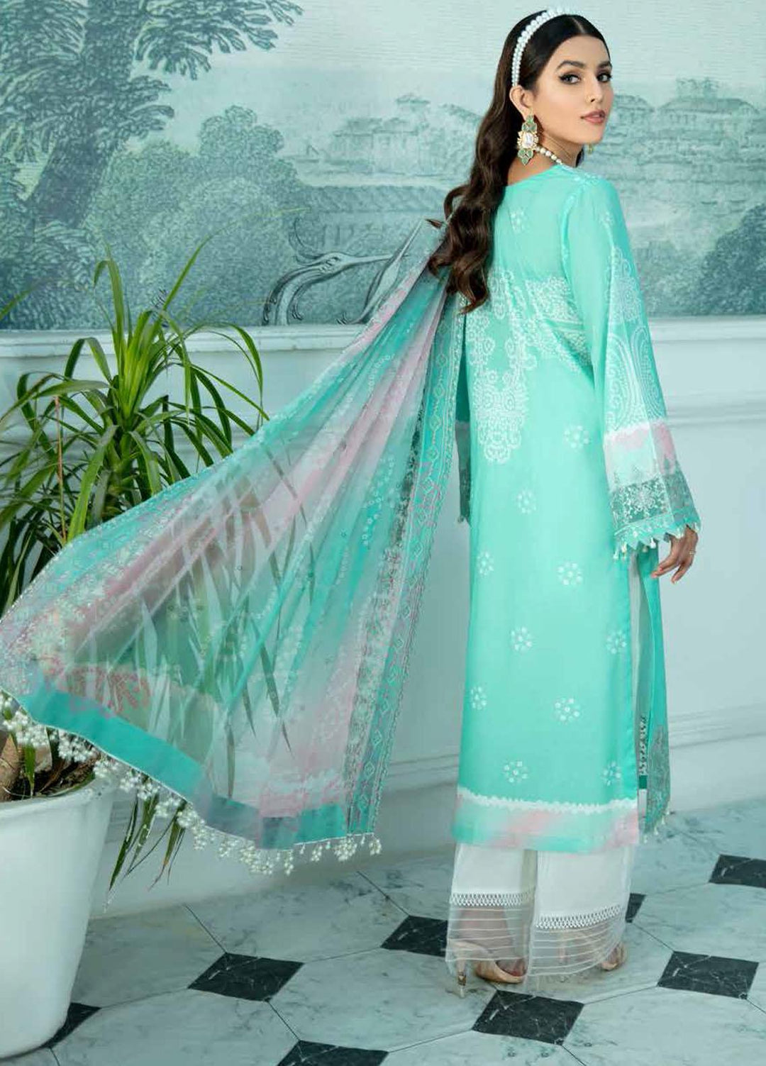 Nureh Embroidered Lawn Suits Unstitched 3 Piece NU22GN D-42 - Summer Collection