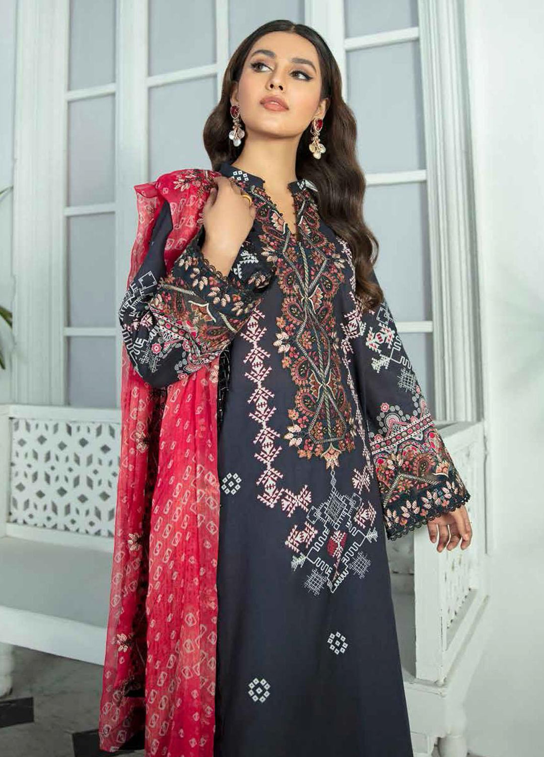 Nureh Embroidered Lawn Suits Unstitched 3 Piece NU22GN D-43 - Summer Collection