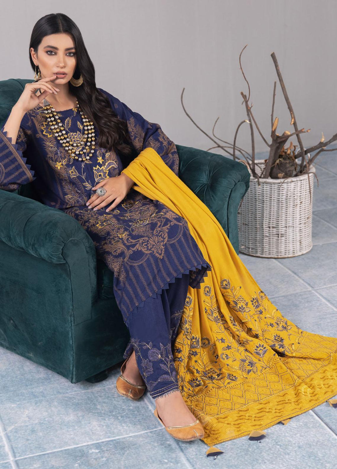 Nureh Embroidered Jacquard Leather Peach Suits Unstitched 3 Piece NU21JL J-01 - Winter Collection