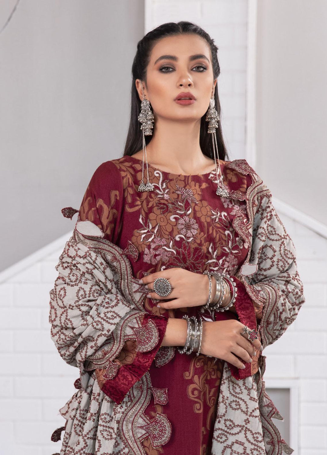 Nureh Embroidered Jacquard Leather Peach Suits Unstitched 3 Piece NU21JL J-02 - Winter Collection