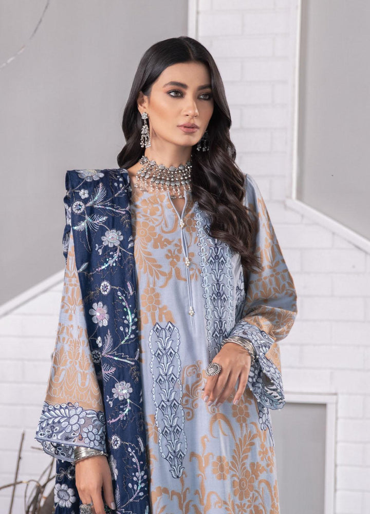 Nureh Embroidered Jacquard Leather Peach Suits Unstitched 3 Piece NU21JL J-04 - Winter Collection