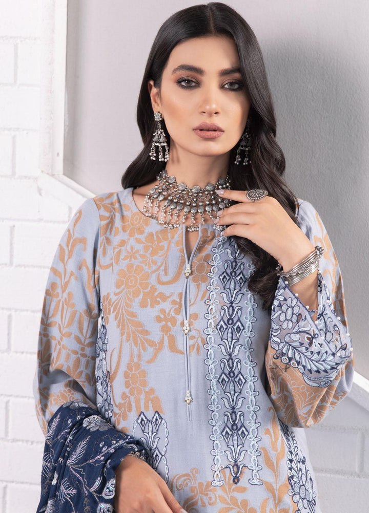 Nureh Embroidered Jacquard Leather Peach Suits Unstitched 3 Piece NU21JL J-04 - Winter Collection