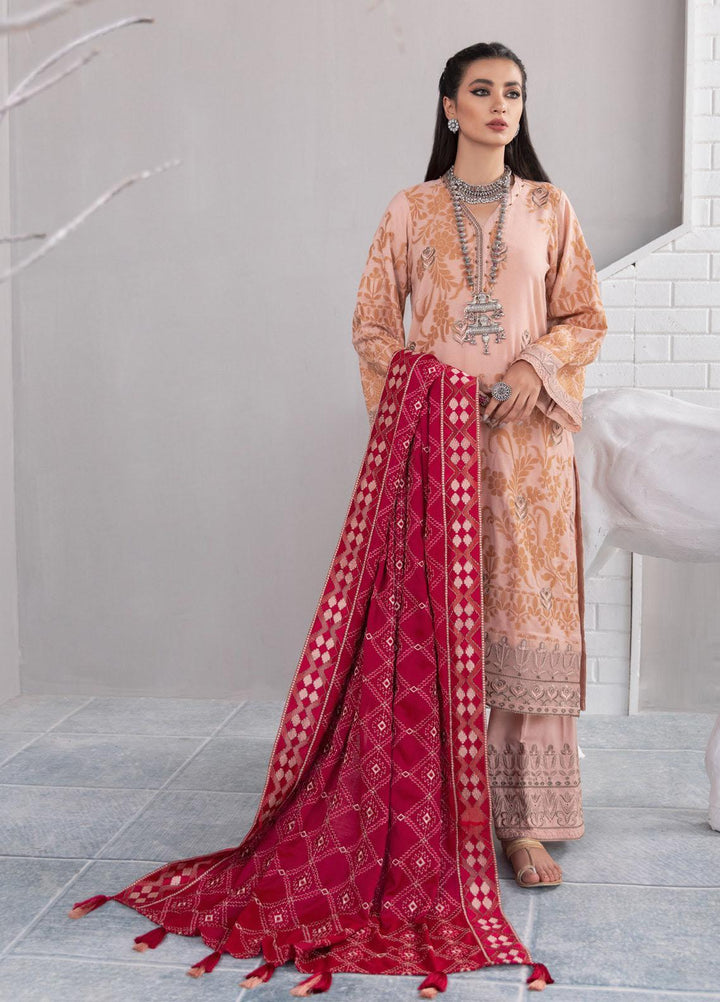 Nureh Embroidered Jacquard Leather Peach Suits Unstitched 3 Piece NU21JL J-05 - Winter Collection