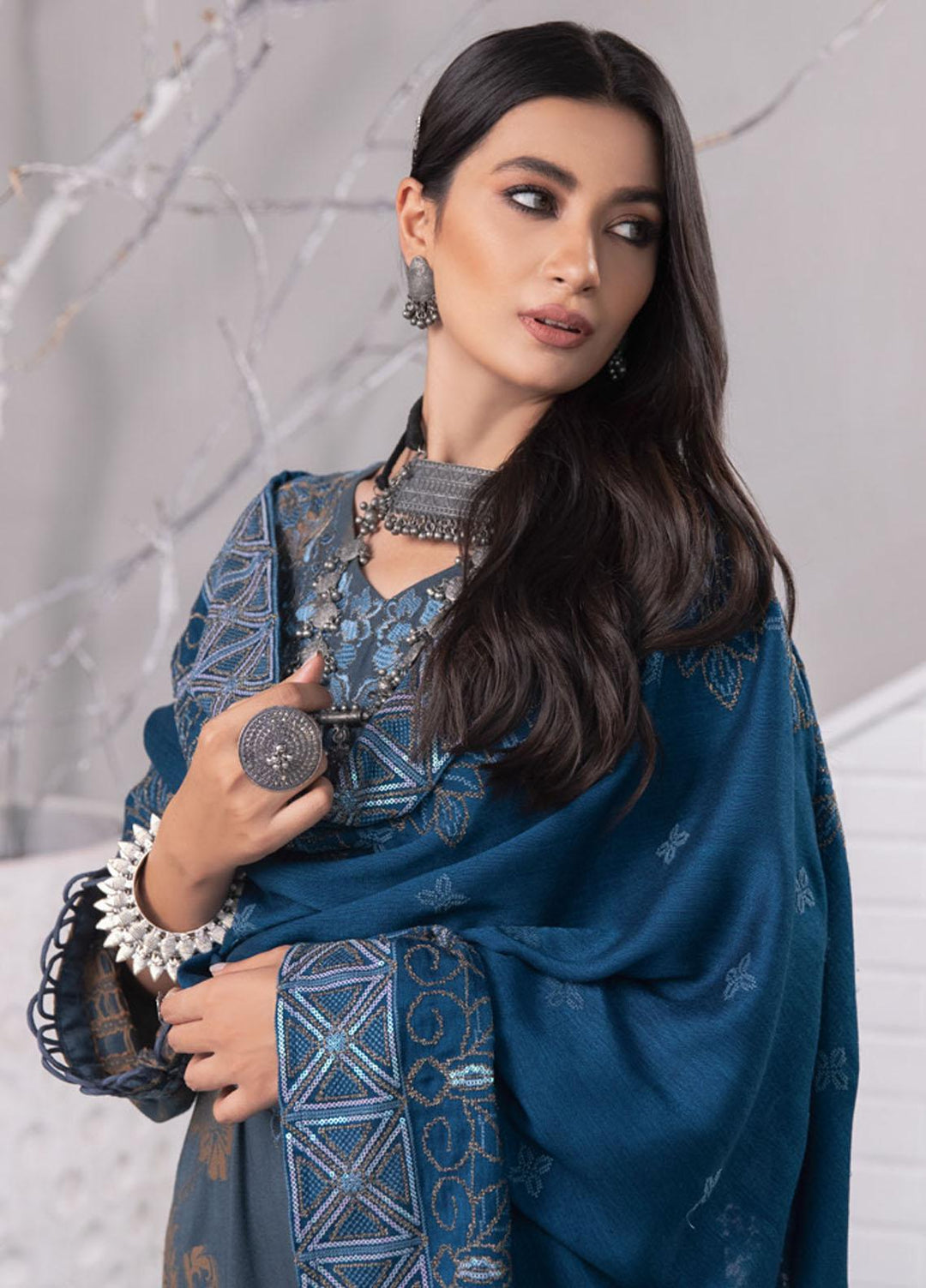 Nureh Embroidered Jacquard Leather Peach Suits Unstitched 3 Piece NU21JL J-06 - Winter Collection