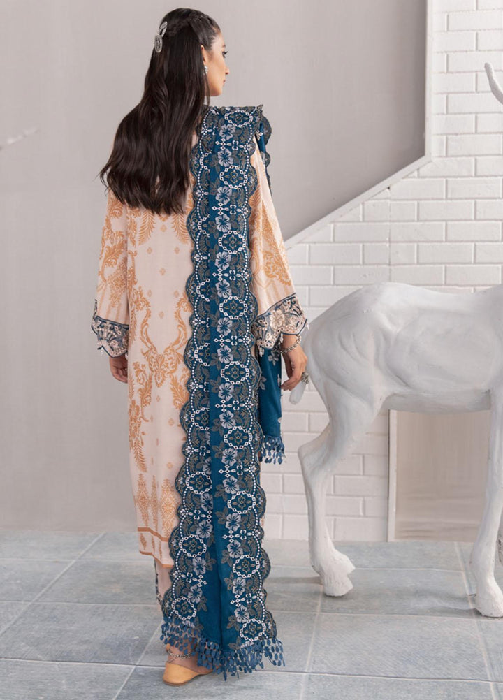 Nureh Embroidered Jacquard Leather Peach Suits Unstitched 3 Piece NU21JL J-07 - Winter Collection