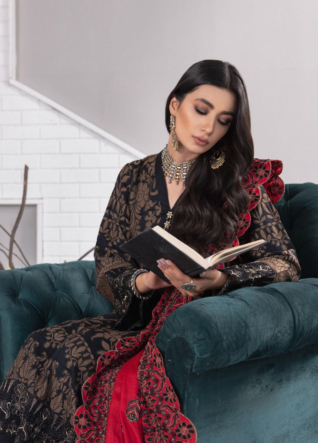 Nureh Embroidered Jacquard Leather Peach Suits Unstitched 3 Piece NU21JL J-08 - Winter Collection