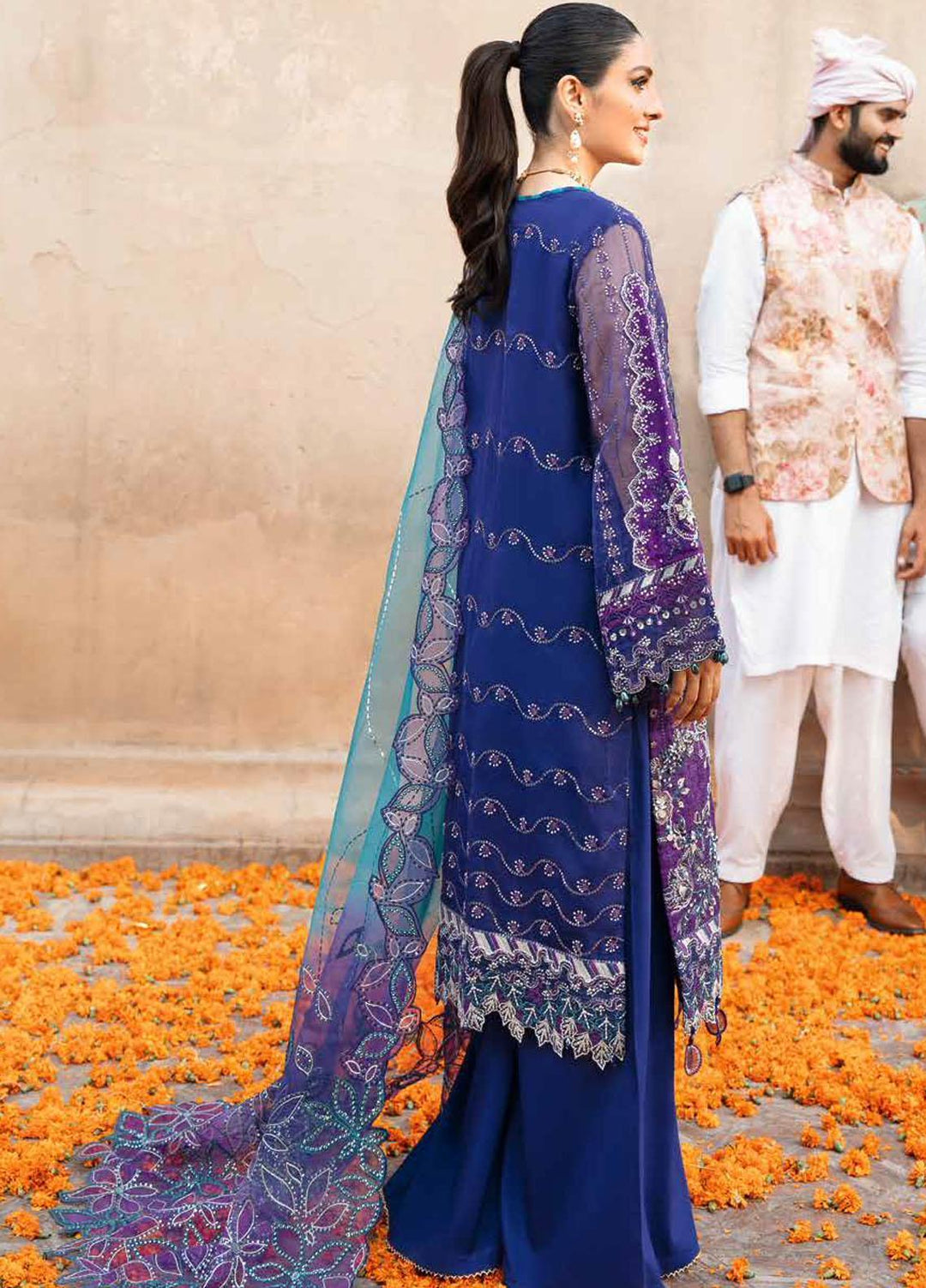 Jhoomro By Nureh Embroidered Organza Suits Unstitched 4 Piece NU22JH NL-38 Neelum - Luxury Wedding Collection