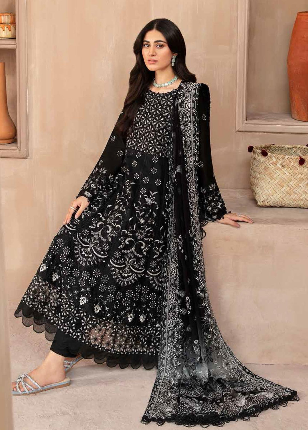 Koyal By Nureh Embroidered Lawn Suits Unstitched 3 Piece NU22K NM-02 - Black & White Collection