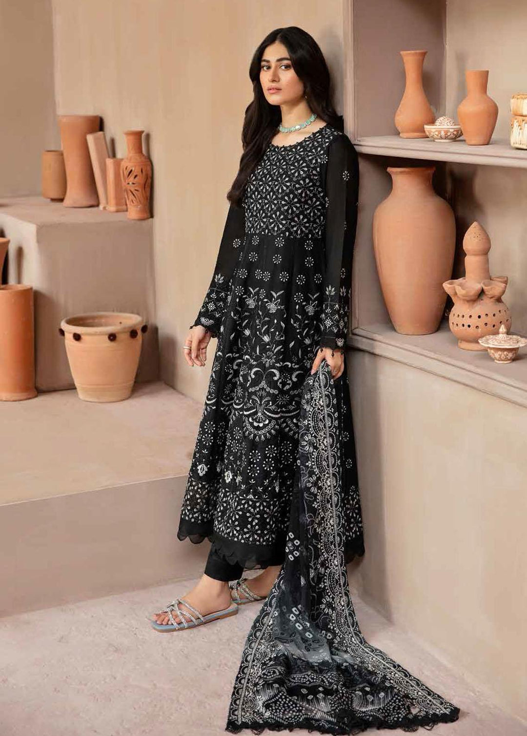 Koyal By Nureh Embroidered Lawn Suits Unstitched 3 Piece NU22K NM-02 - Black & White Collection