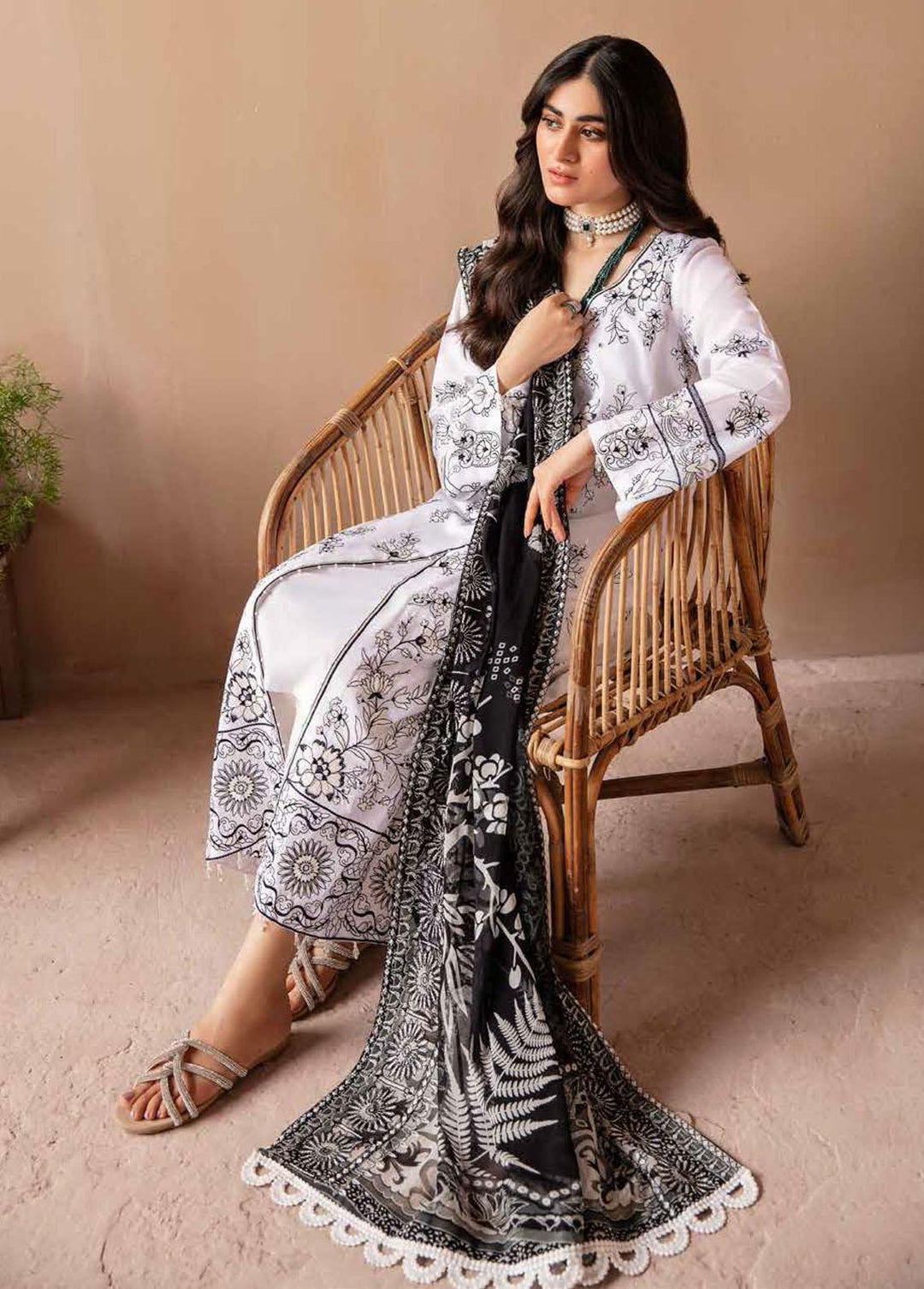 Koyal By Nureh Embroidered Lawn Suits Unstitched 3 Piece NU22K NM-03 - Black & White Collection