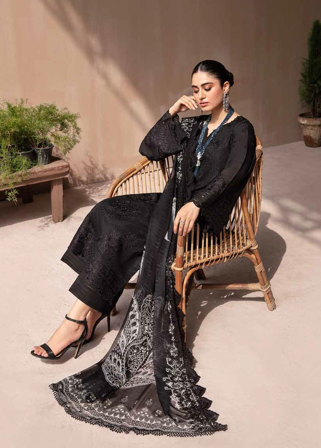 Koyal By Nureh Embroidered Lawn Suits Unstitched 3 Piece NU22K NM-05 - Black & White Collection