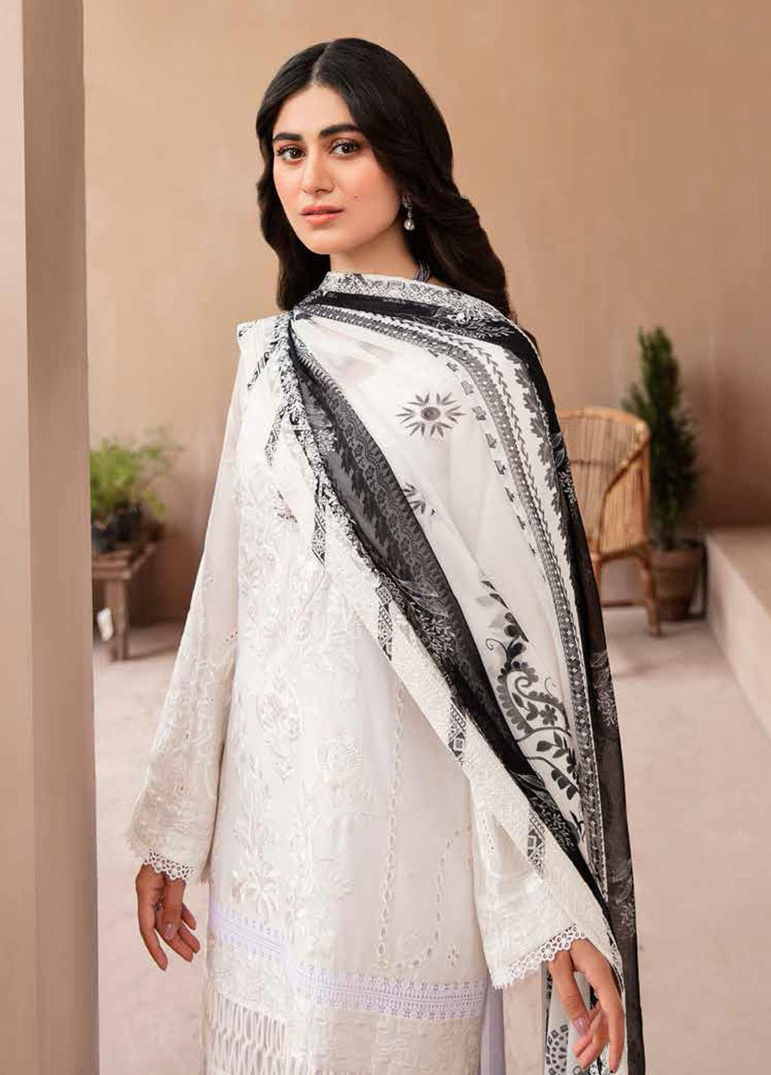 Koyal By Nureh Embroidered Lawn Suits Unstitched 3 Piece NU22K NM-06 - Black & White Collection